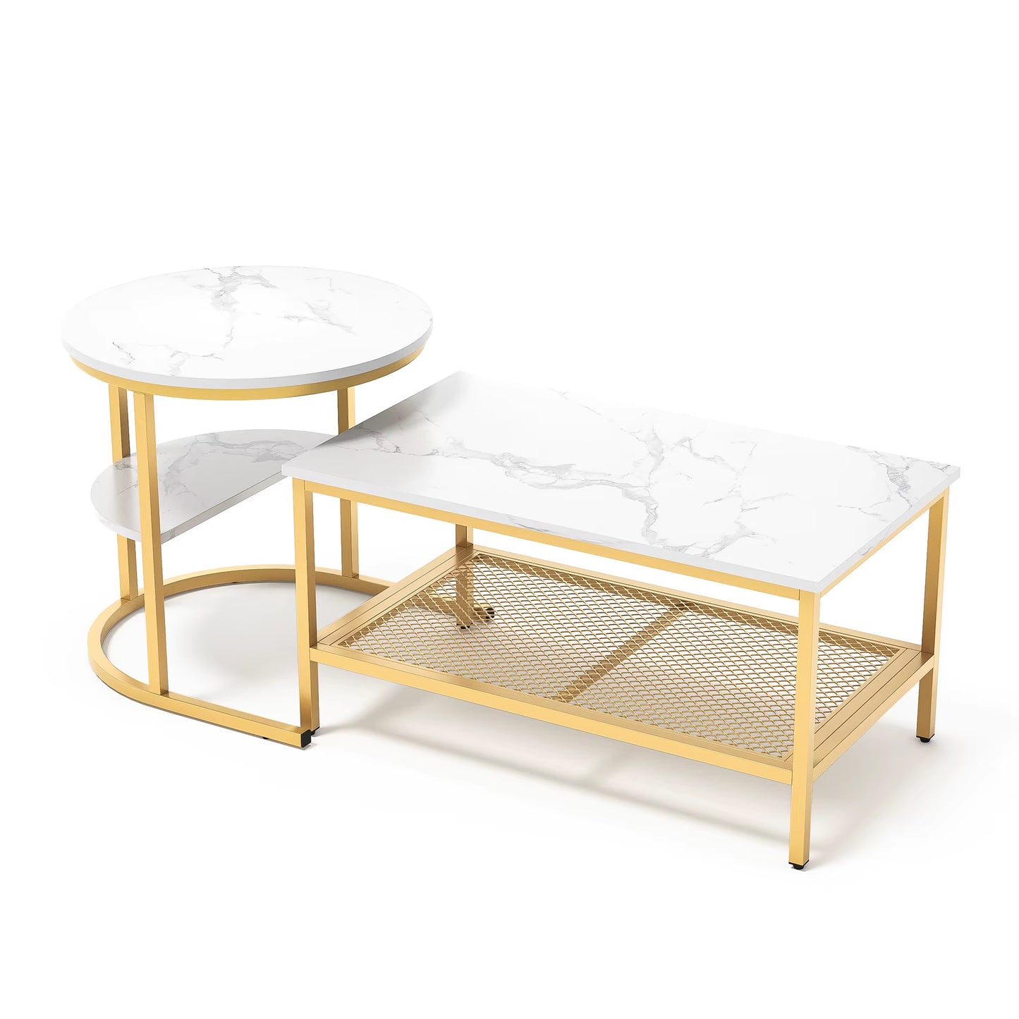 Modern Coffee Tables Set round Rectangular End Tables 80X46X41Cm 52X52X51Cm
