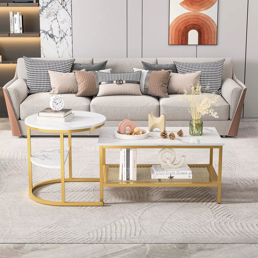 Modern Coffee Tables Set round Rectangular End Tables 80X46X41Cm 52X52X51Cm